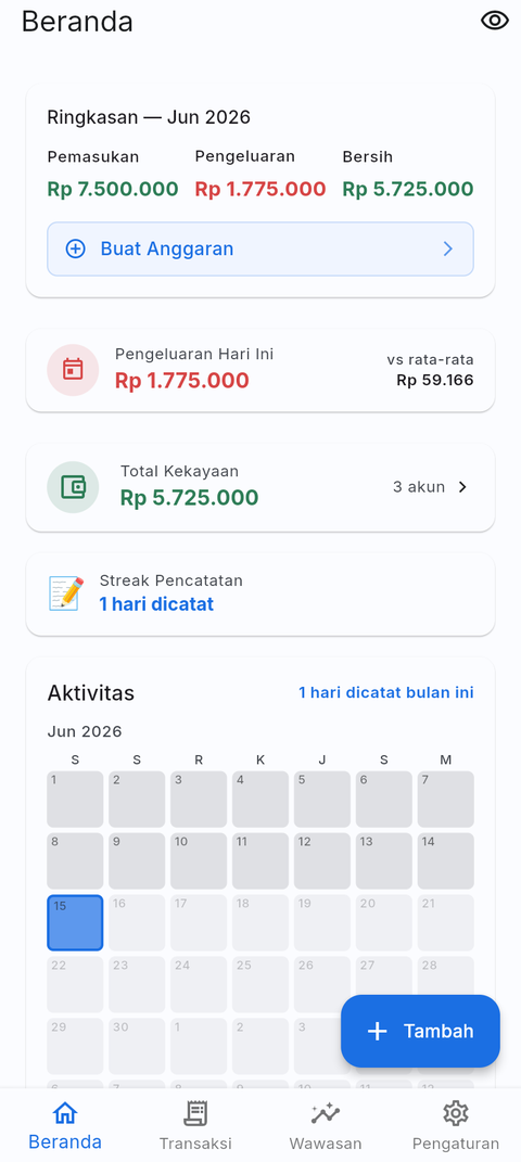 Tampilan beranda aplikasi Bukuin yang bisa dipakai sepenuhnya offline